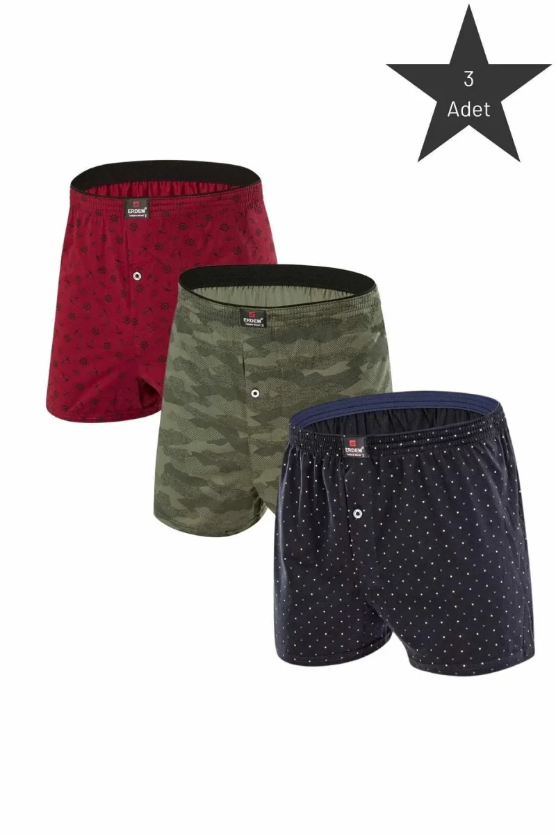 Karışık 3lü Desenli Penye Boxer 1400DSN03