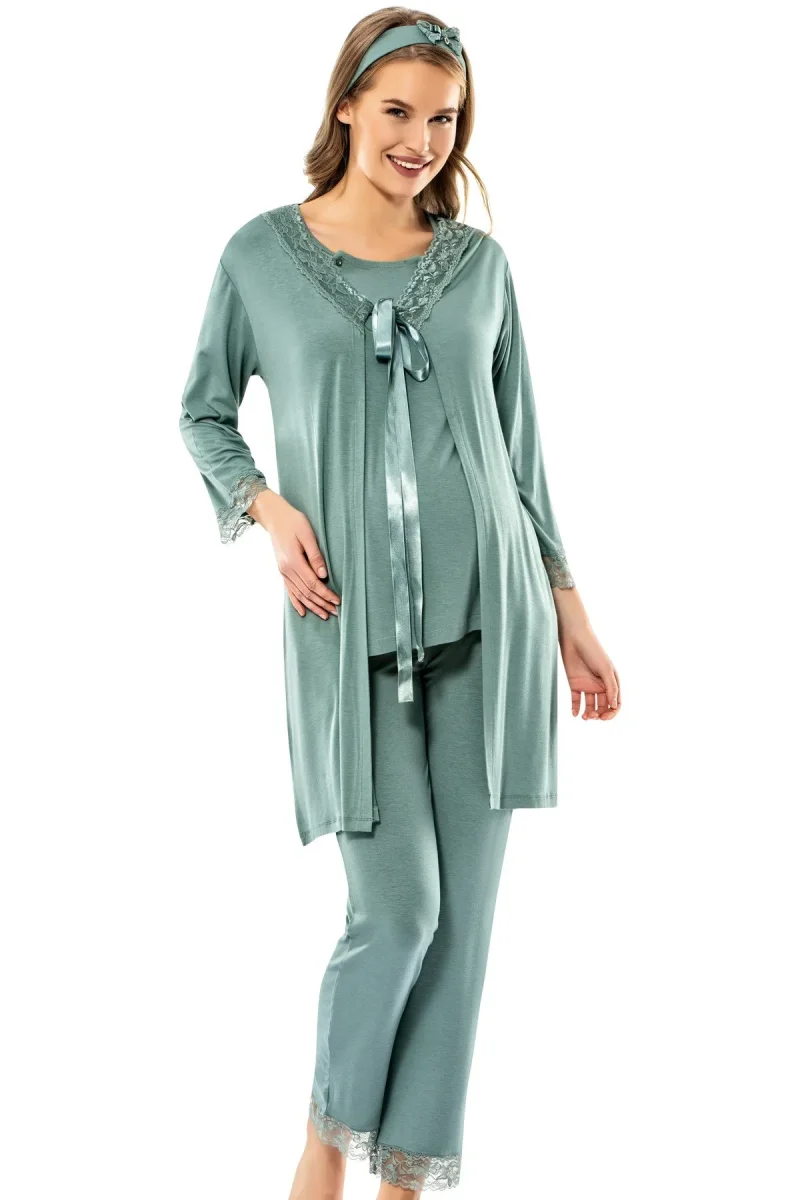 Yeşil 3'lü Hamile Pijama Takım