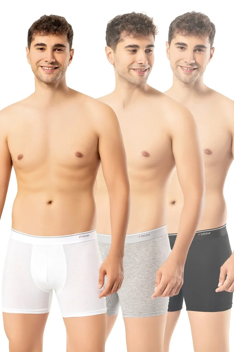 Siyah Beyaz Gri 3'lü Erkek Boxer