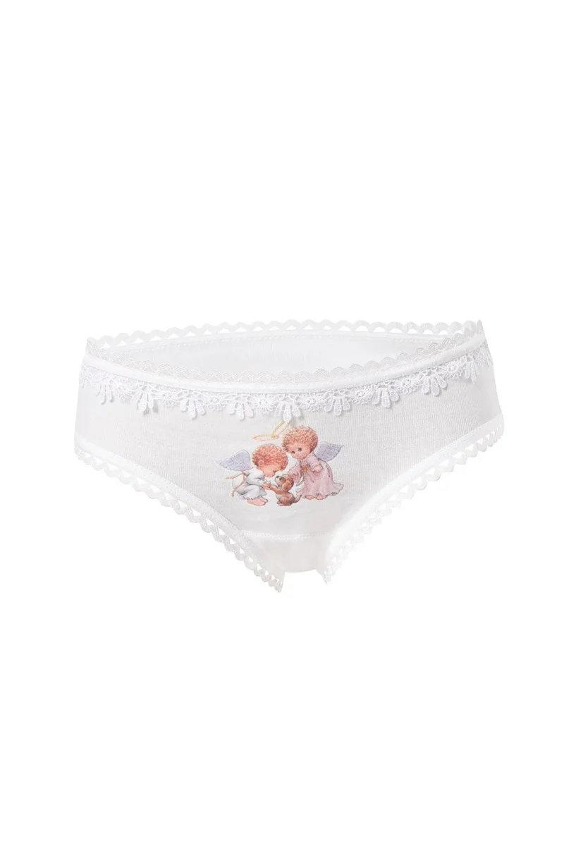 Culotte pour fille — texture côtelée, motif imprimé · Blanc