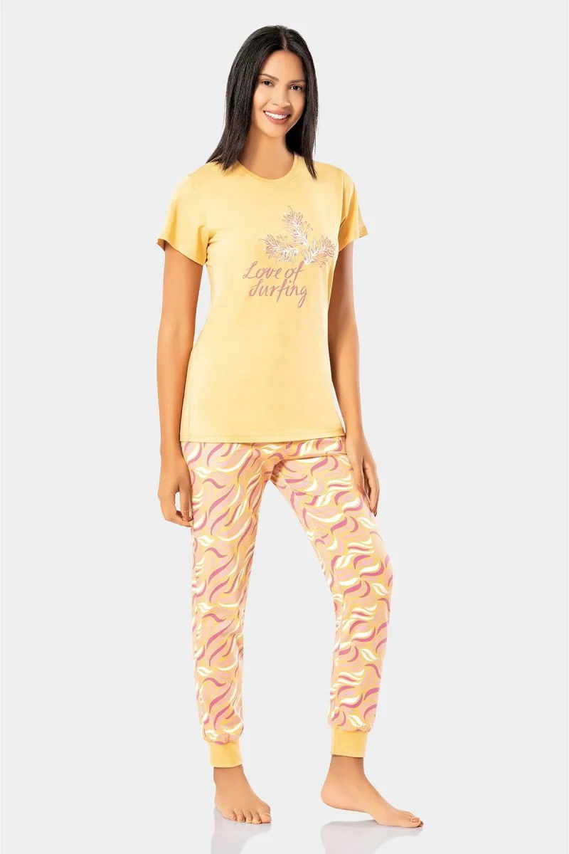 Sarı Bayan Yazlık Pijama Takımı 2023-24