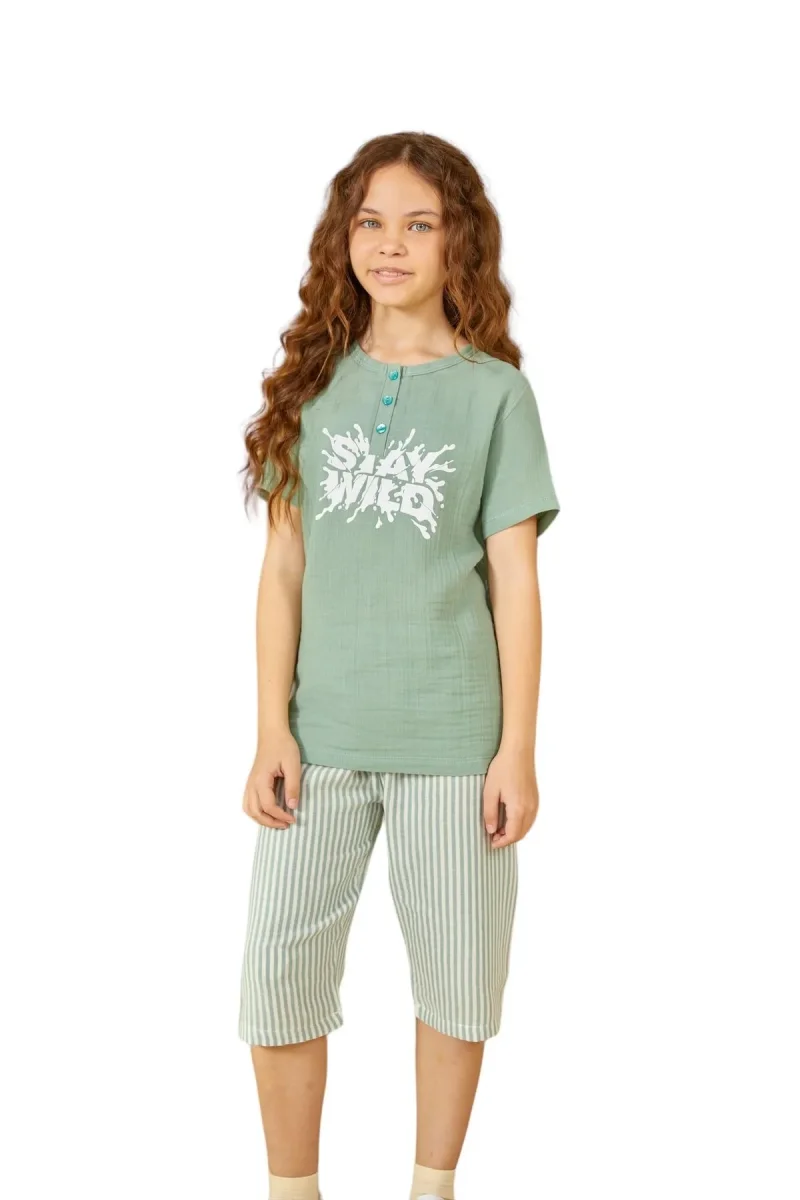 WeWeus Kız Çocuk Düğmeli Pijama Takımı 805